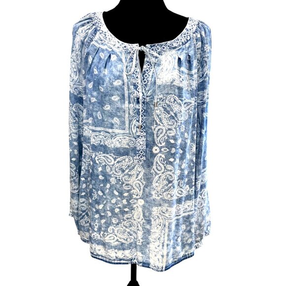 NWT Vintage America Blues XXL Chambray Paisley Boho Cottage Core Blouse Tunic - Picture 1 of 14